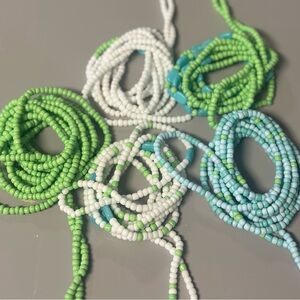 5pcs Handmade waist bead set  - Green, White & Light Blue